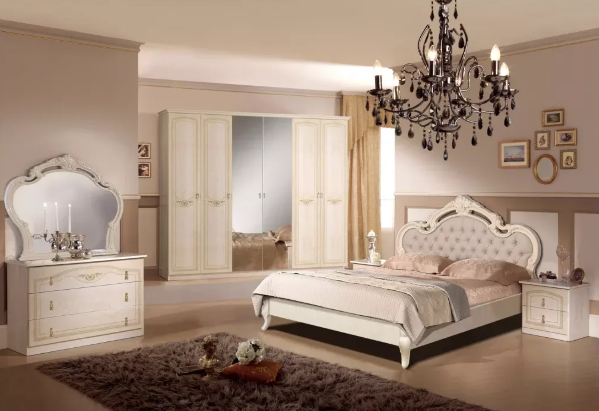 Двуспальная кровать в классическом стиле с мягких изголовьем фото