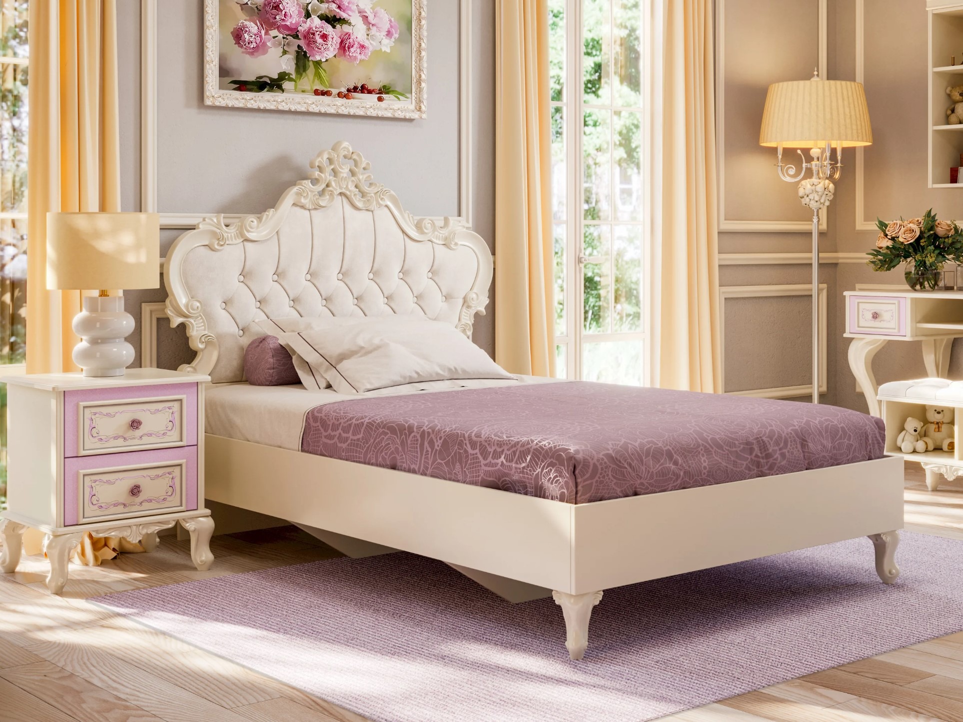Односпальная кровать в классическом стиле с мягких изголовьем фото